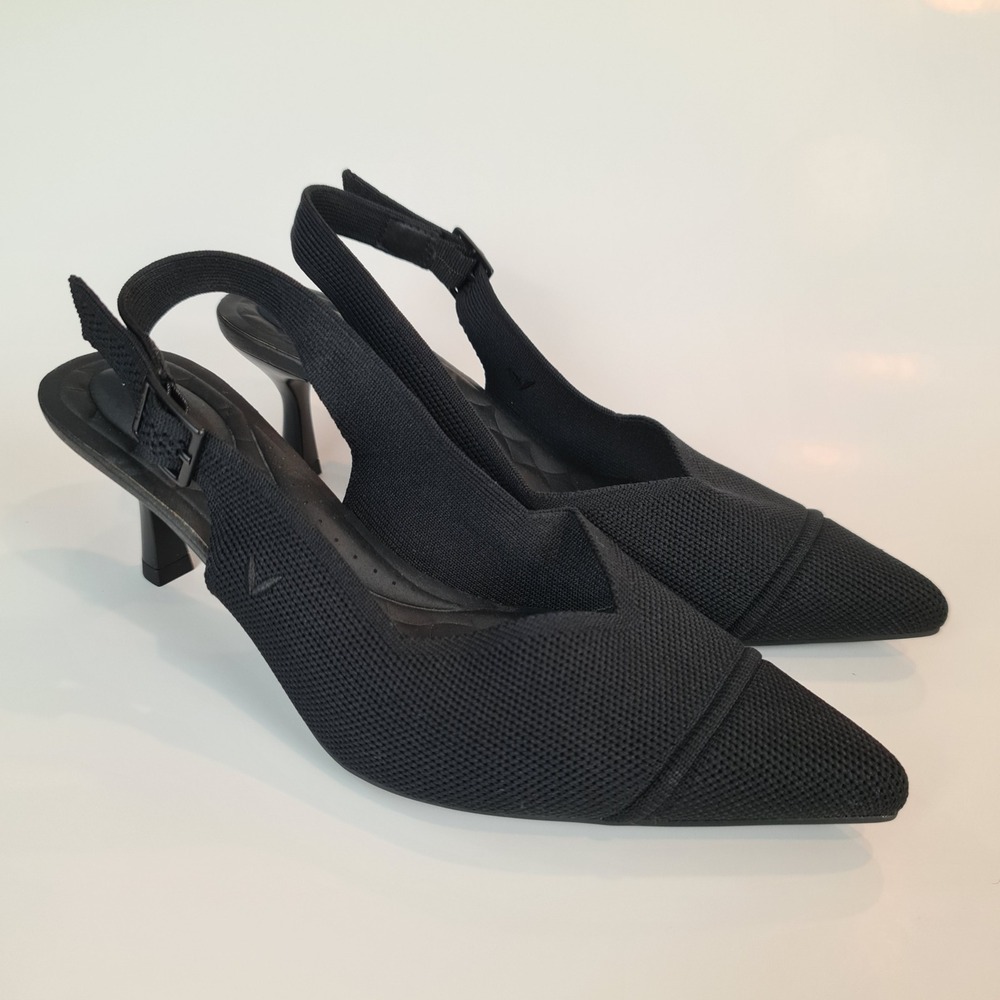 VIVAIA Addiso Black Pointed Toe Knit Slingback Kitten Heels Women 41.5 Comfort